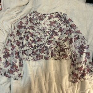 Floral Chiffon Blouse - Purple and White